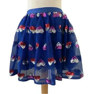 Cat‎ & Jack Tule Skirt  girls XS 4/5 Blue tule red Sequin Hearts  lined